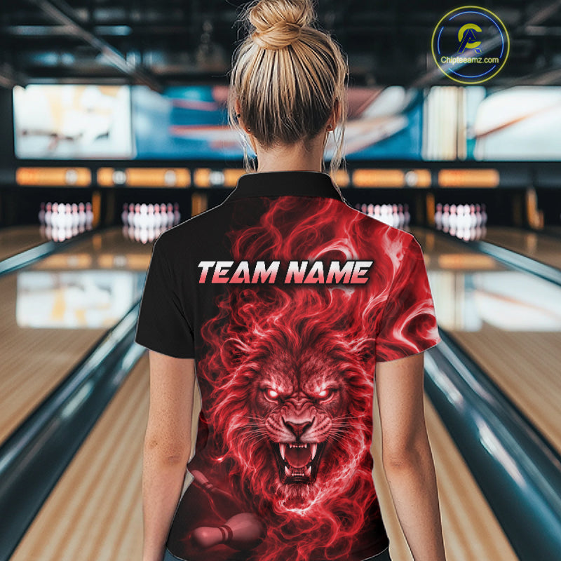 Custom Red Smoke Lion Bowling Team Shirts for Women Bowling League Shirts Polo & 1/4 Zip HNT634