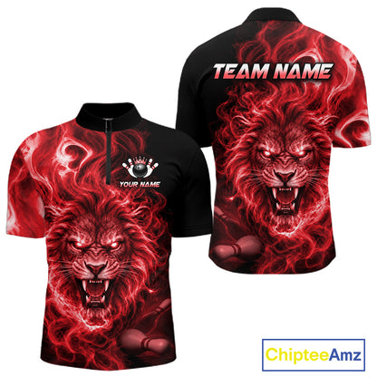 Custom Red Smoke Lion Bowling Team Shirts for Men Bowling League Shirts Polo & 1/4 Zip HNT634