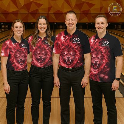 Custom Red Smoke Lion Bowling Team Shirts for Women Bowling League Shirts Polo & 1/4 Zip HNT634