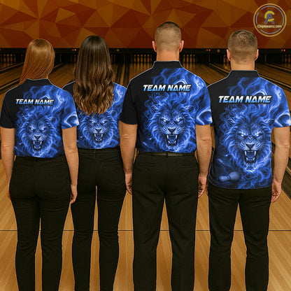 Custom Blue Smoke Lion Bowling Team Shirts for Men Bowling League Shirts Polo & 1/4 Zip HNT634