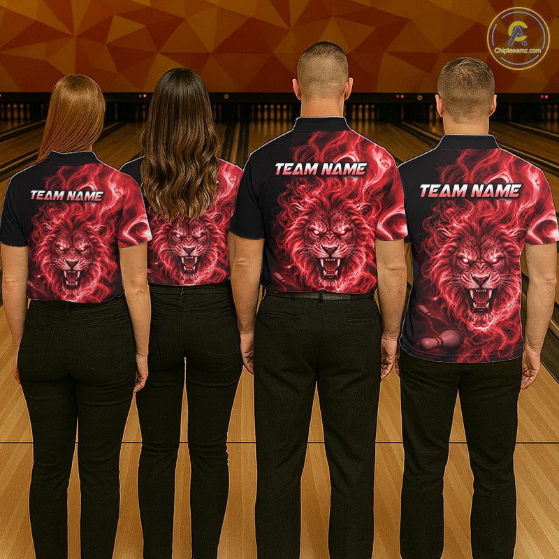 Custom Red Smoke Lion Bowling Team Shirts for Men Bowling League Shirts Polo & 1/4 Zip HNT634