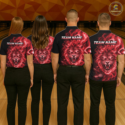 Custom Red Smoke Lion Bowling Team Shirts for Men Bowling League Shirts Polo & 1/4 Zip HNT634