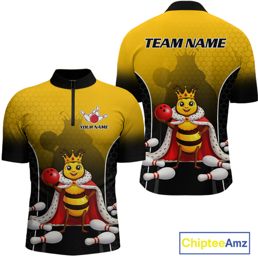 Custom King Bee Bowling Jersey for Men Bowling Team Shirts Bowling Polo & 1/4 Zip HNT266