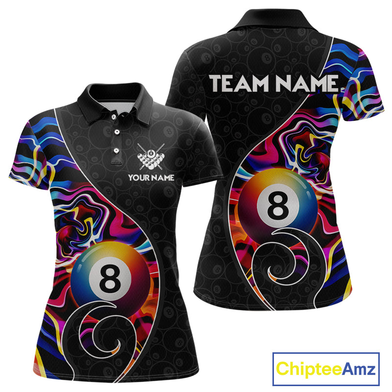Custom Blue Neon Wave 8 Ball Billiard Shirts for Women Billiard Team Jerseys Billiard League NNT271