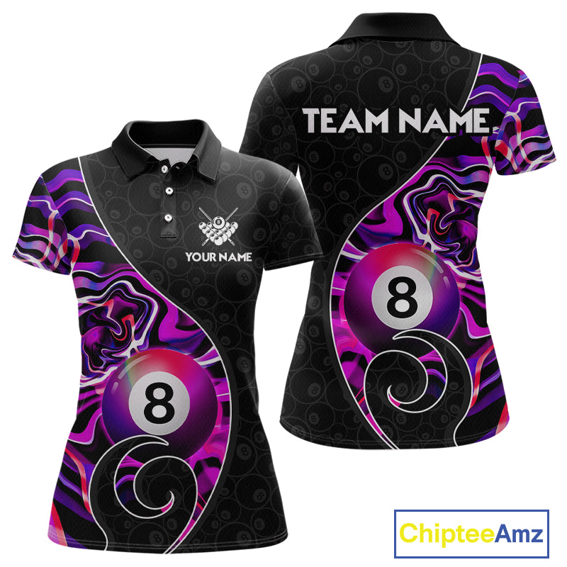 Custom Purple Neon Wave 8 Ball Billiard Shirts for Women Billiard Team Jerseys Billiard League NNT271