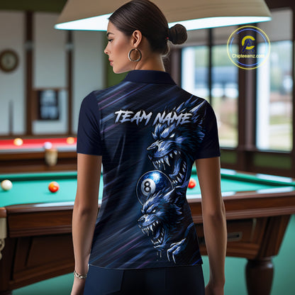 Custom Blue Wolf 8 Ball Billiard Shirts for Women Billiard Team Jerseys Billiard League NNT274