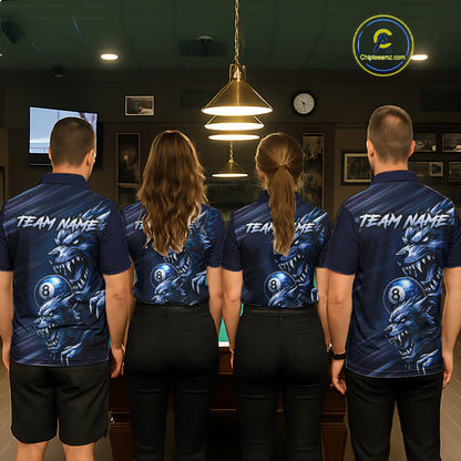 Custom Blue Wolf 8 Ball Billiard Shirts for Men Billiard Team Jerseys Billiard League NNT274
