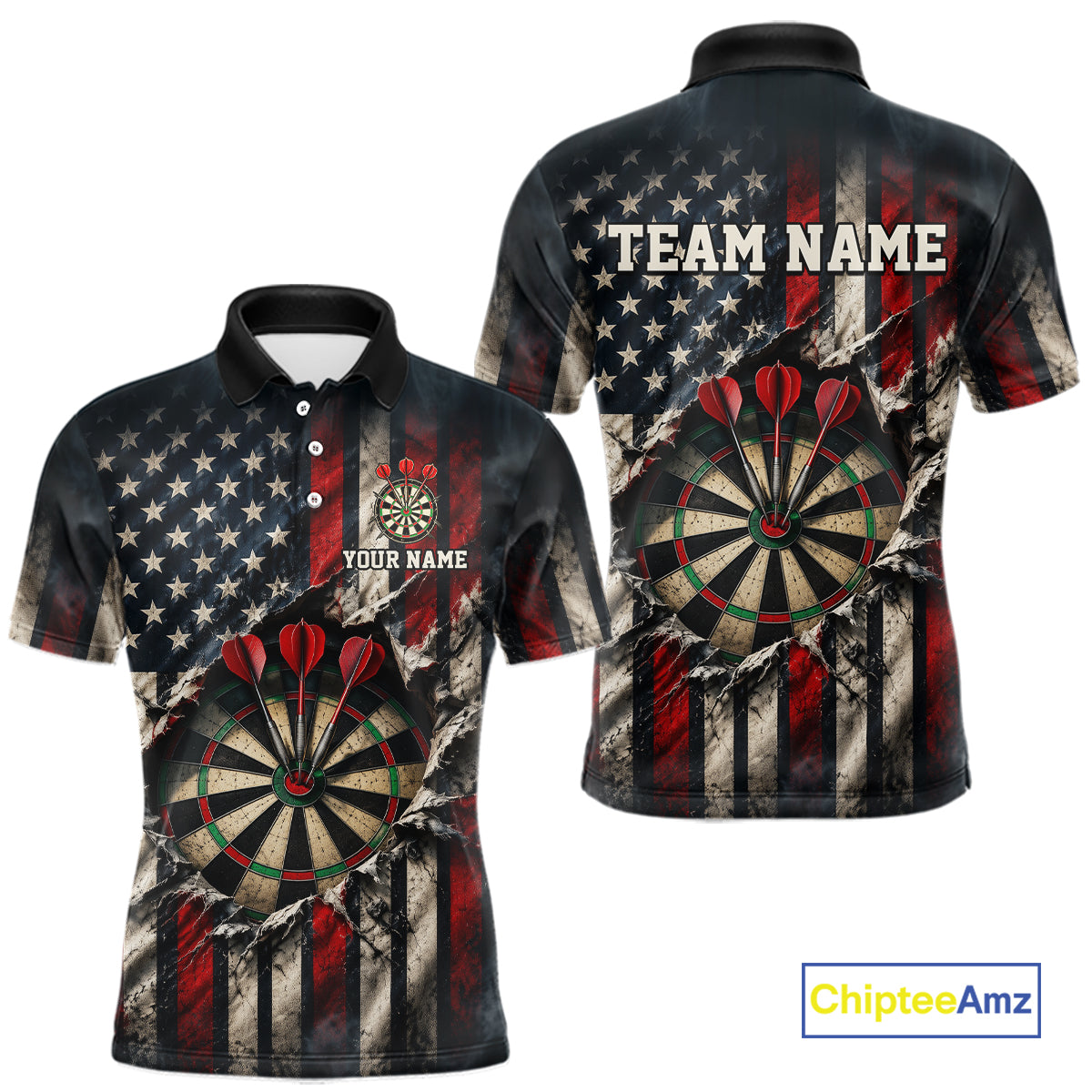 Custom Cracked American Flag Dart Shirts for Men Dart Team Jerseys Dartboard Outfit NNT354