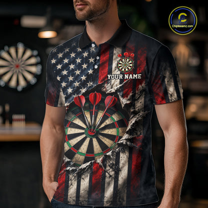 Custom Cracked American Flag Dart Shirts for Men Dart Team Jerseys Dartboard Outfit NNT354