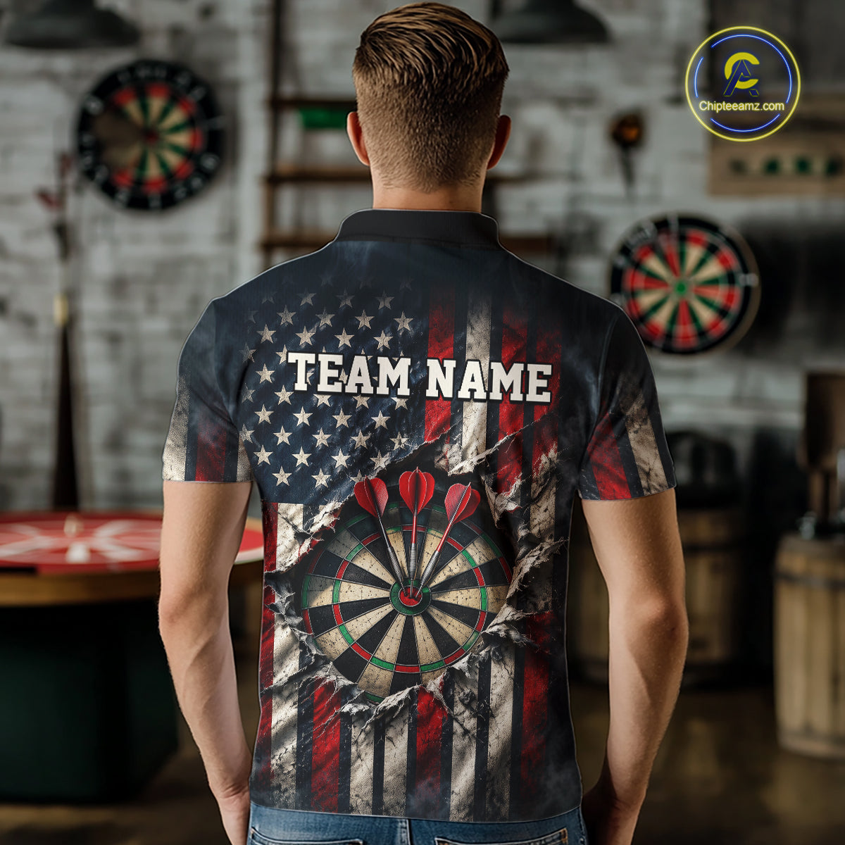 Custom Cracked American Flag Dart Shirts for Men Dart Team Jerseys Dartboard Outfit NNT354