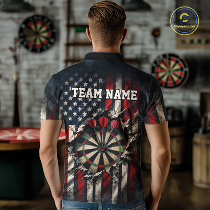 Custom Cracked American Flag Dart Shirts for Men Dart Team Jerseys Dartboard Outfit NNT354