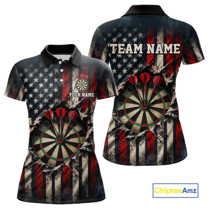 Custom Cracked American Flag Dart Shirts for Women Dart Team Jerseys Dartboard Outfit NNT354