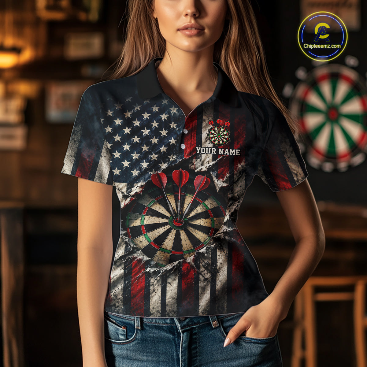 Custom Cracked American Flag Dart Shirts for Women Dart Team Jerseys Dartboard Outfit NNT354