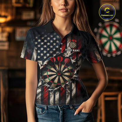 Custom Cracked American Flag Dart Shirts for Women Dart Team Jerseys Dartboard Outfit NNT354