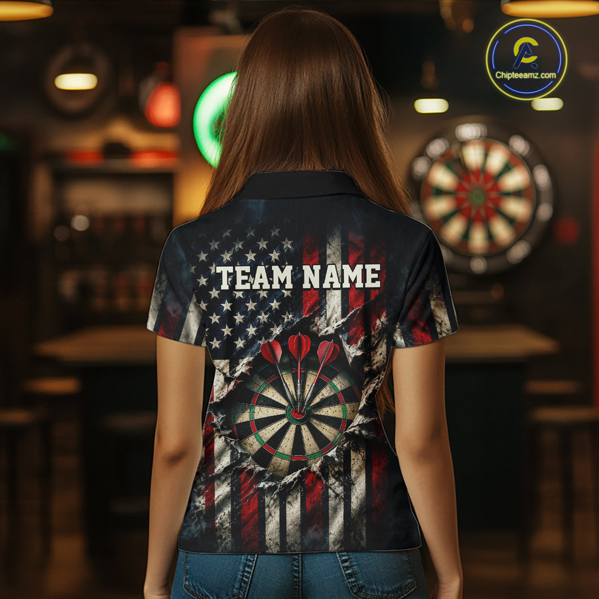Custom Cracked American Flag Dart Shirts for Women Dart Team Jerseys Dartboard Outfit NNT354