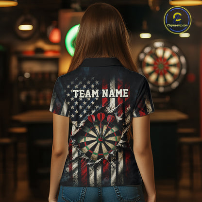 Custom Cracked American Flag Dart Shirts for Women Dart Team Jerseys Dartboard Outfit NNT354