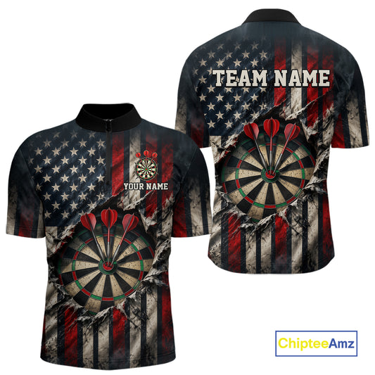 Custom Cracked American Flag Dart Shirts for Men Dart Team Jerseys Dartboard Outfit NNT354