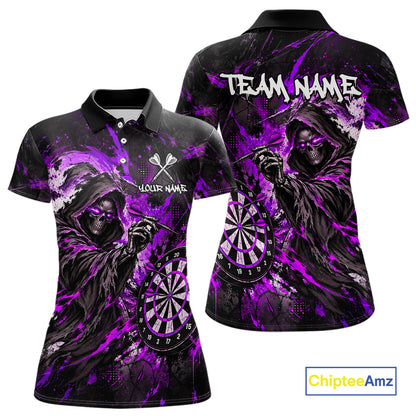 Custom Purple Grim Reaper Flame Dart Shirts for Women Dart Team Jerseys Dartboard Outfit NNT355