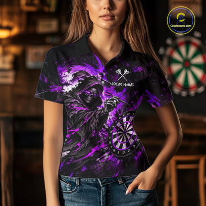 Custom Purple Grim Reaper Flame Dart Shirts for Women Dart Team Jerseys Dartboard Outfit NNT355