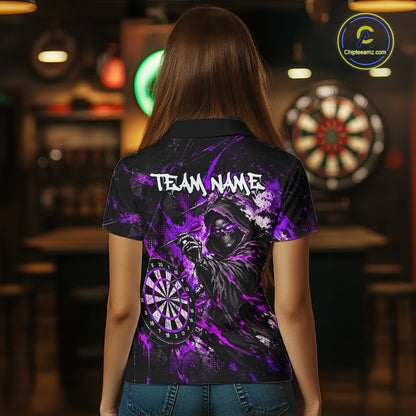 Custom Purple Grim Reaper Flame Dart Shirts for Women Dart Team Jerseys Dartboard Outfit NNT355
