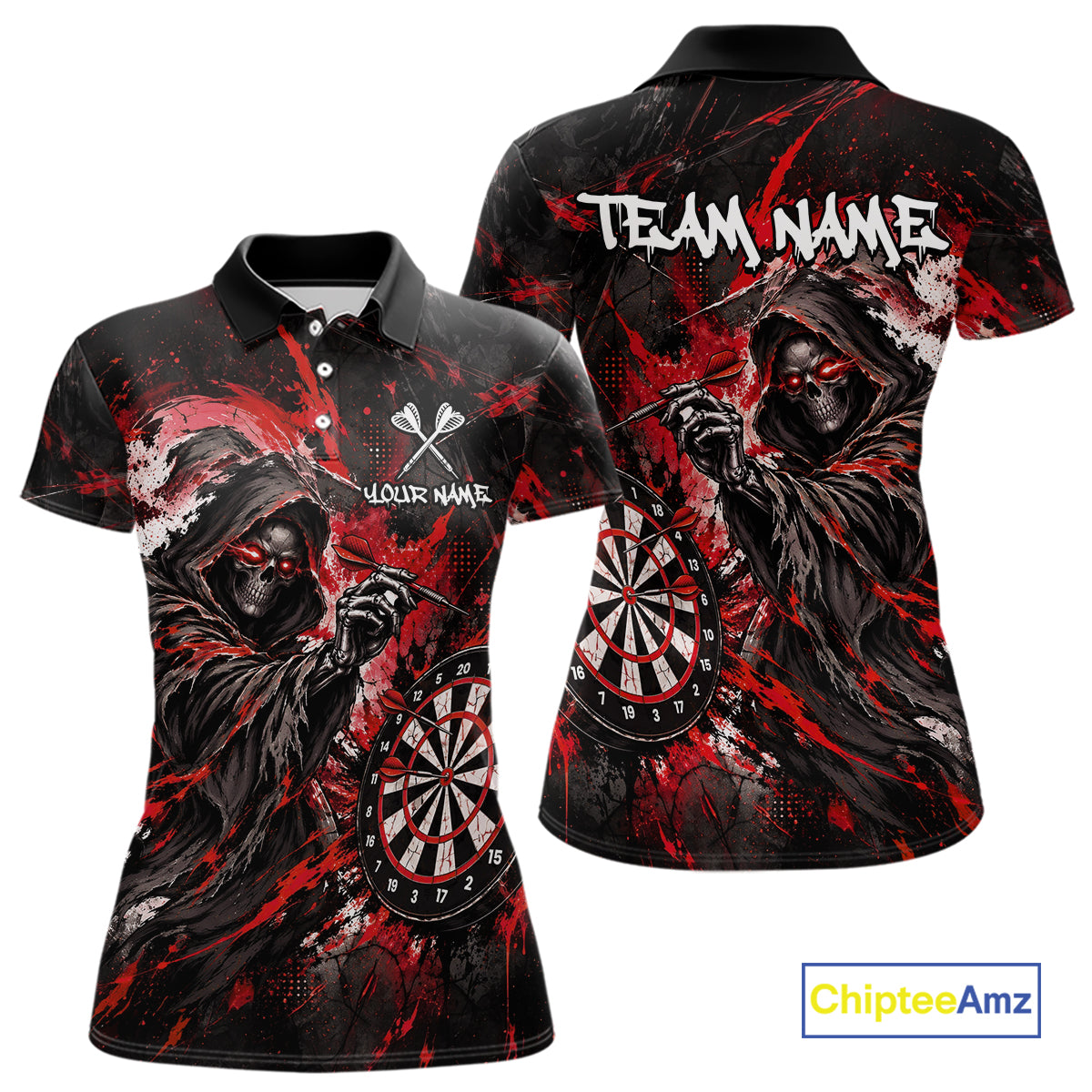 Custom Red Grim Reaper Flame Dart Shirts for Women Dart Team Jerseys Dartboard Outfit NNT355