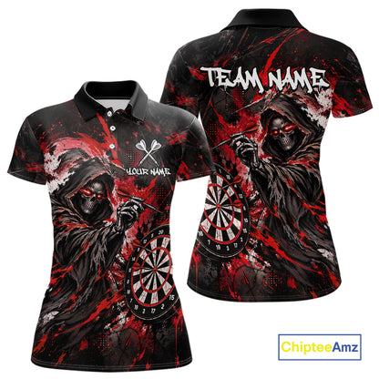 Custom Red Grim Reaper Flame Dart Shirts for Women Dart Team Jerseys Dartboard Outfit NNT355