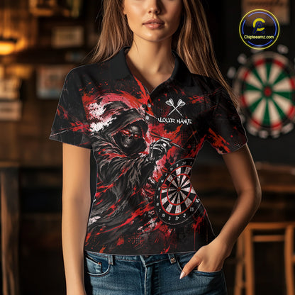 Custom Red Grim Reaper Flame Dart Shirts for Women Dart Team Jerseys Dartboard Outfit NNT355