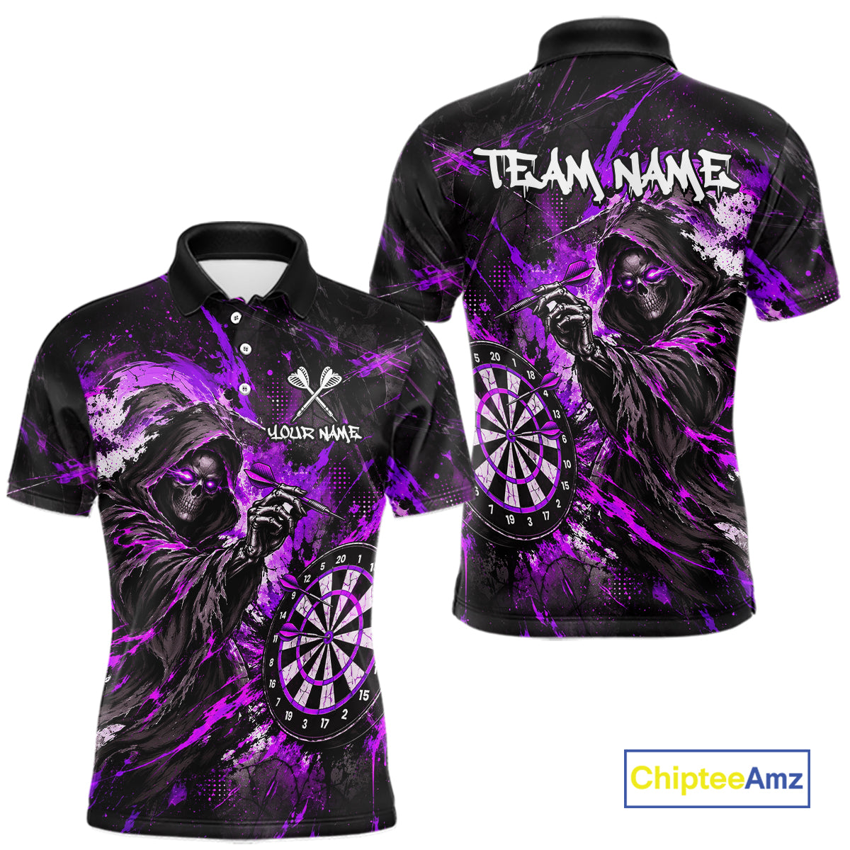 Custom Purple Grim Reaper Flame Dart Shirts for Men Dart Team Jerseys Dartboard Outfit NNT355