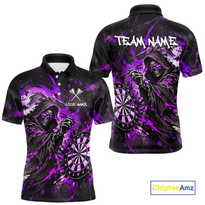Custom Purple Grim Reaper Flame Dart Shirts for Men Dart Team Jerseys Dartboard Outfit NNT355