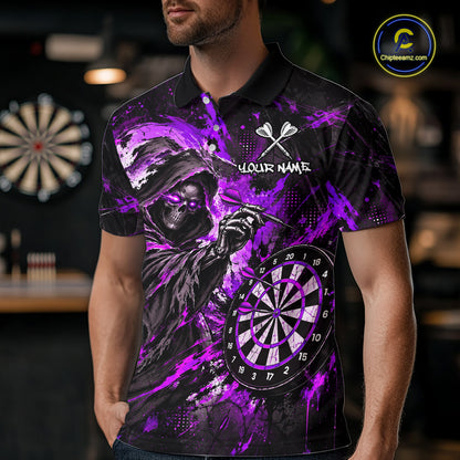 Custom Purple Grim Reaper Flame Dart Shirts for Men Dart Team Jerseys Dartboard Outfit NNT355