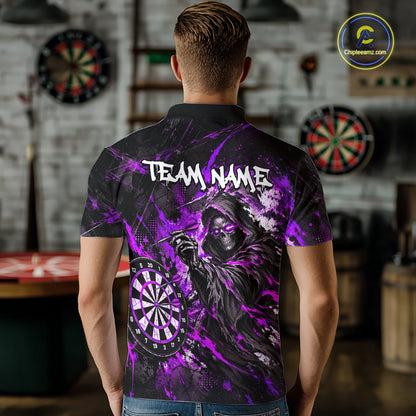 Custom Purple Grim Reaper Flame Dart Shirts for Men Dart Team Jerseys Dartboard Outfit NNT355