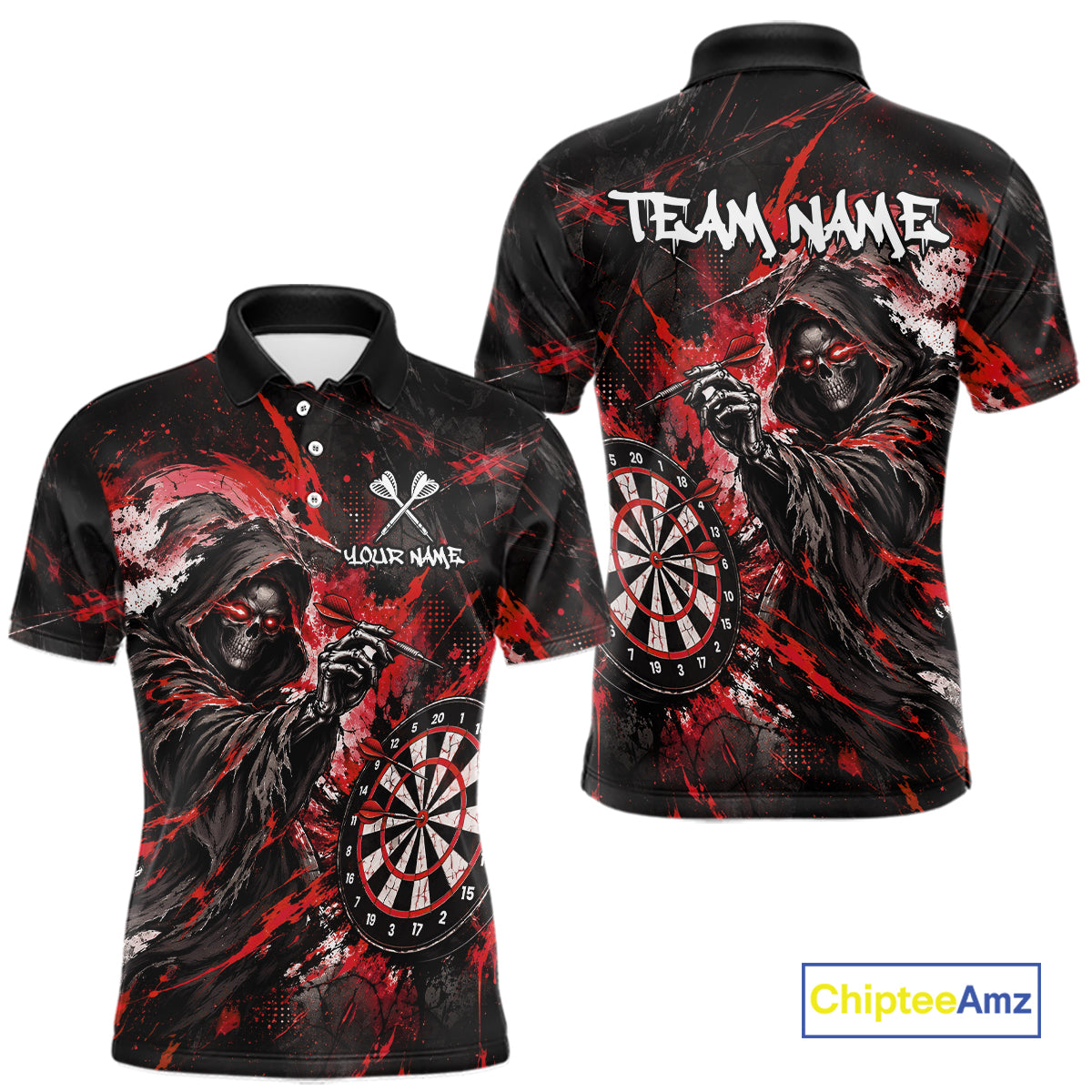 Custom Red Grim Reaper Flame Dart Shirts for Men Dart Team Jerseys Dartboard Outfit NNT355
