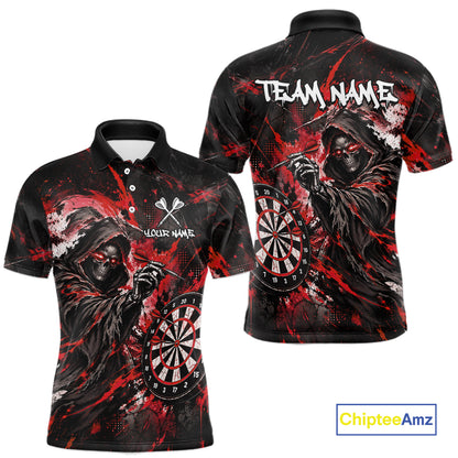 Custom Red Grim Reaper Flame Dart Shirts for Men Dart Team Jerseys Dartboard Outfit NNT355