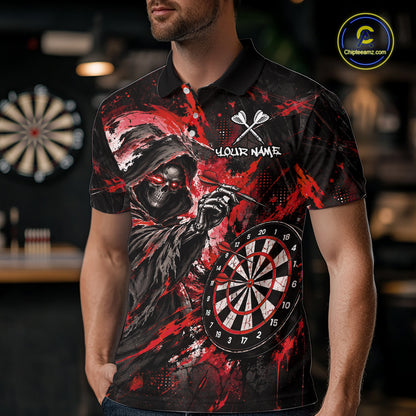 Custom Red Grim Reaper Flame Dart Shirts for Men Dart Team Jerseys Dartboard Outfit NNT355