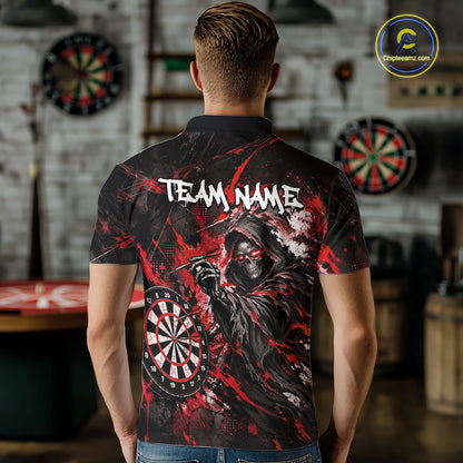 Custom Red Grim Reaper Flame Dart Shirts for Men Dart Team Jerseys Dartboard Outfit NNT355