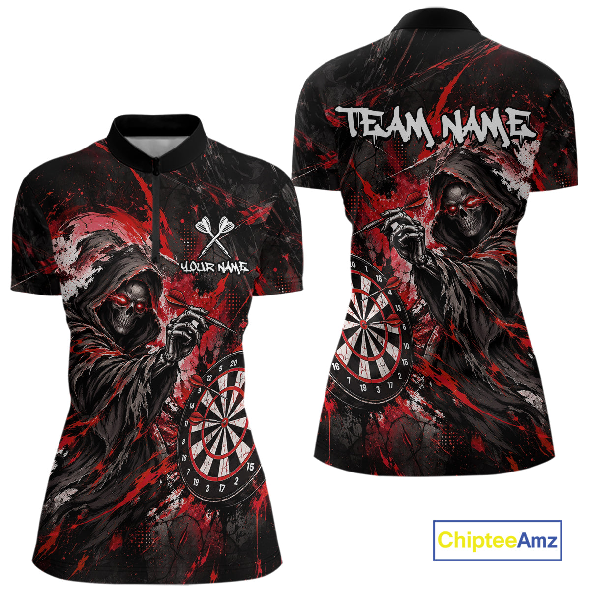 Custom Red Grim Reaper Flame Dart Shirts for Women Dart Team Jerseys Dartboard Outfit NNT355
