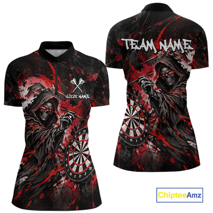 Custom Red Grim Reaper Flame Dart Shirts for Women Dart Team Jerseys Dartboard Outfit NNT355