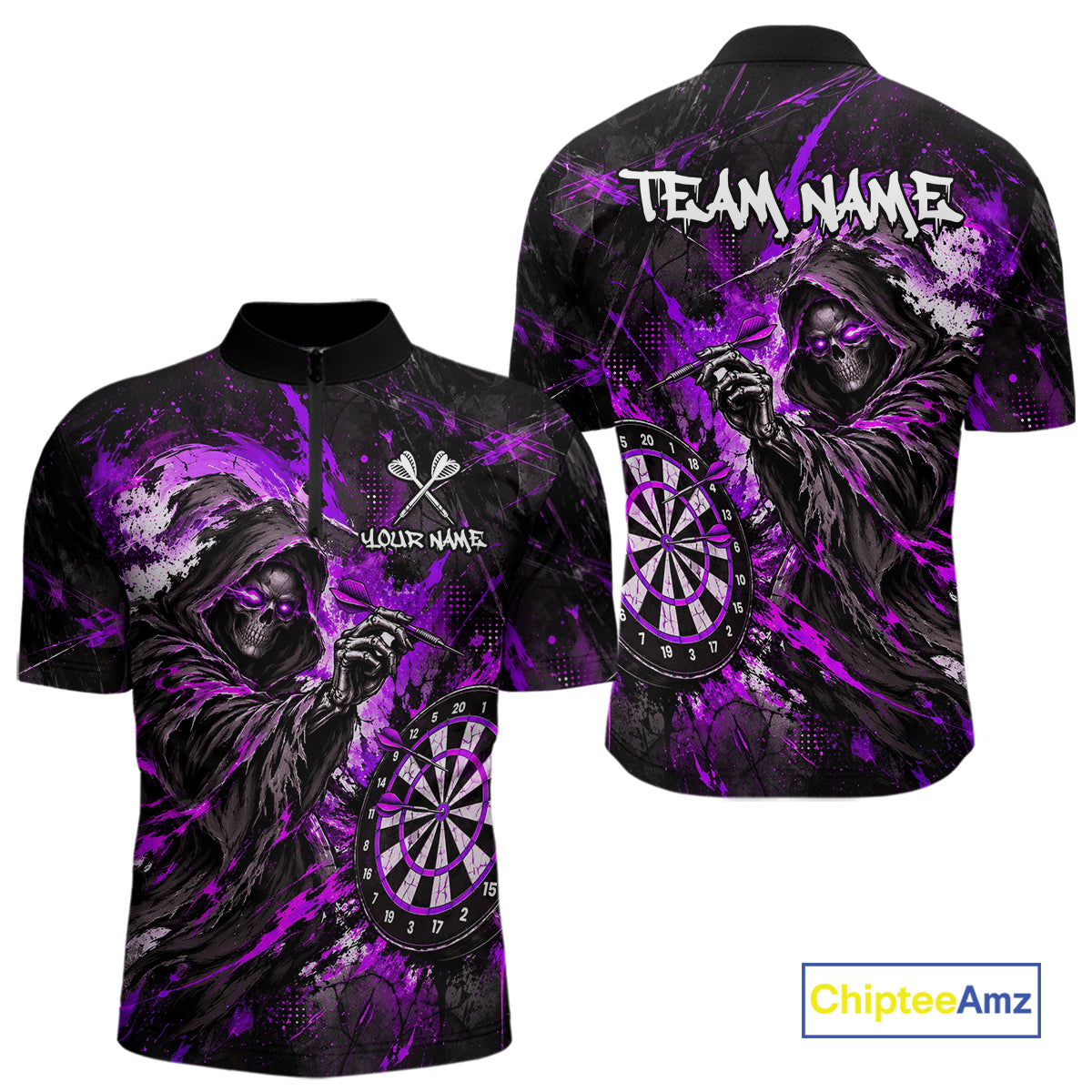 Custom Purple Grim Reaper Flame Dart Shirts for Men Dart Team Jerseys Dartboard Outfit NNT355