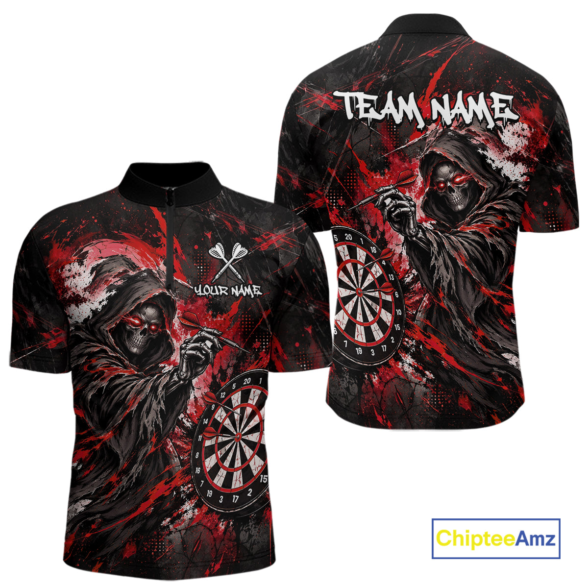 Custom Red Grim Reaper Flame Dart Shirts for Men Dart Team Jerseys Dartboard Outfit NNT355