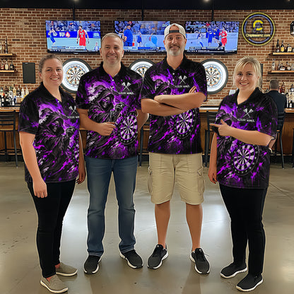 Custom Purple Grim Reaper Flame Dart Shirts for Women Dart Team Jerseys Dartboard Outfit NNT355