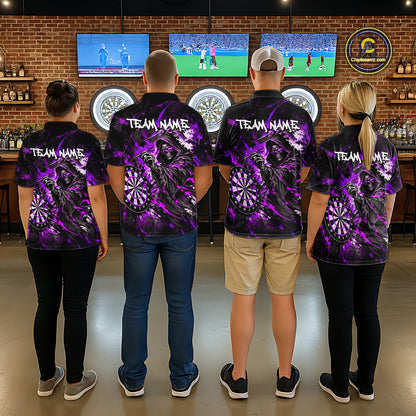 Custom Purple Grim Reaper Flame Dart Shirts for Women Dart Team Jerseys Dartboard Outfit NNT355