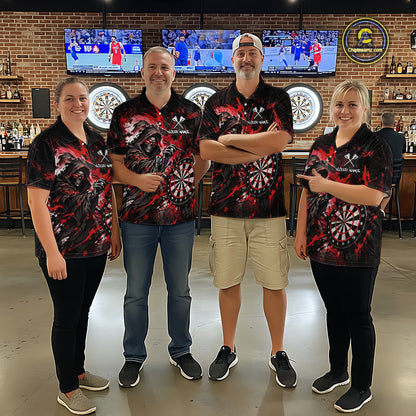 Custom Red Grim Reaper Flame Dart Shirts for Men Dart Team Jerseys Dartboard Outfit NNT355