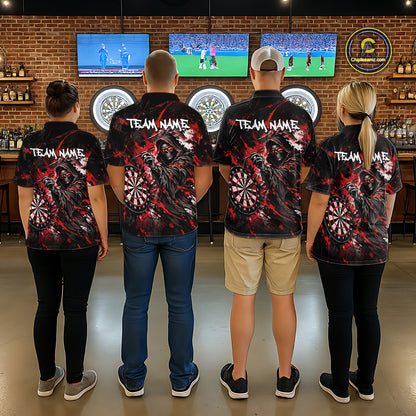 Custom Red Grim Reaper Flame Dart Shirts for Men Dart Team Jerseys Dartboard Outfit NNT355