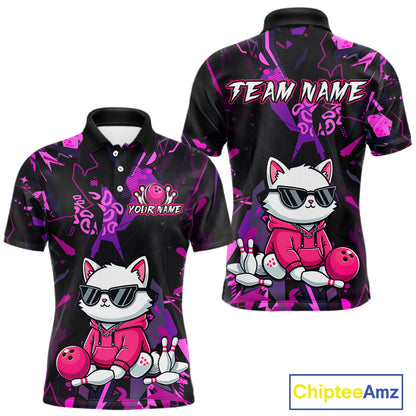 Custom Funny Cat Bowling Bowling Jersey for Men Bowling Team Shirts Polo & 1/4 Zip HNT194