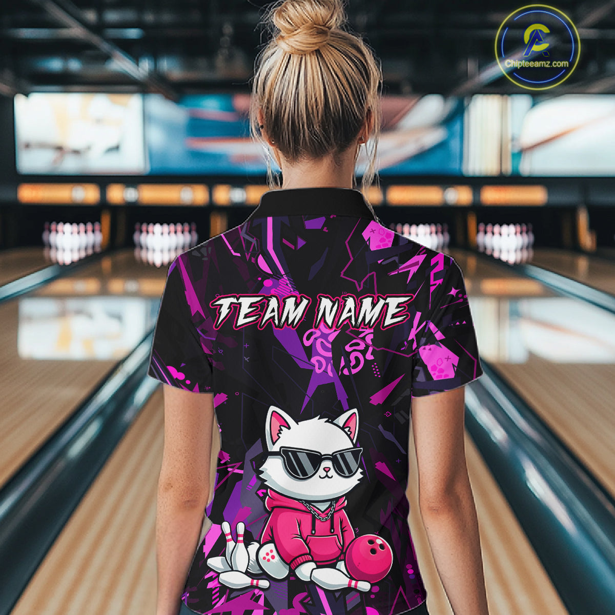 Custom Funny Cat Bowling Bowling Jersey for Women Bowling Team Shirts Polo & 1/4 Zip HNT194