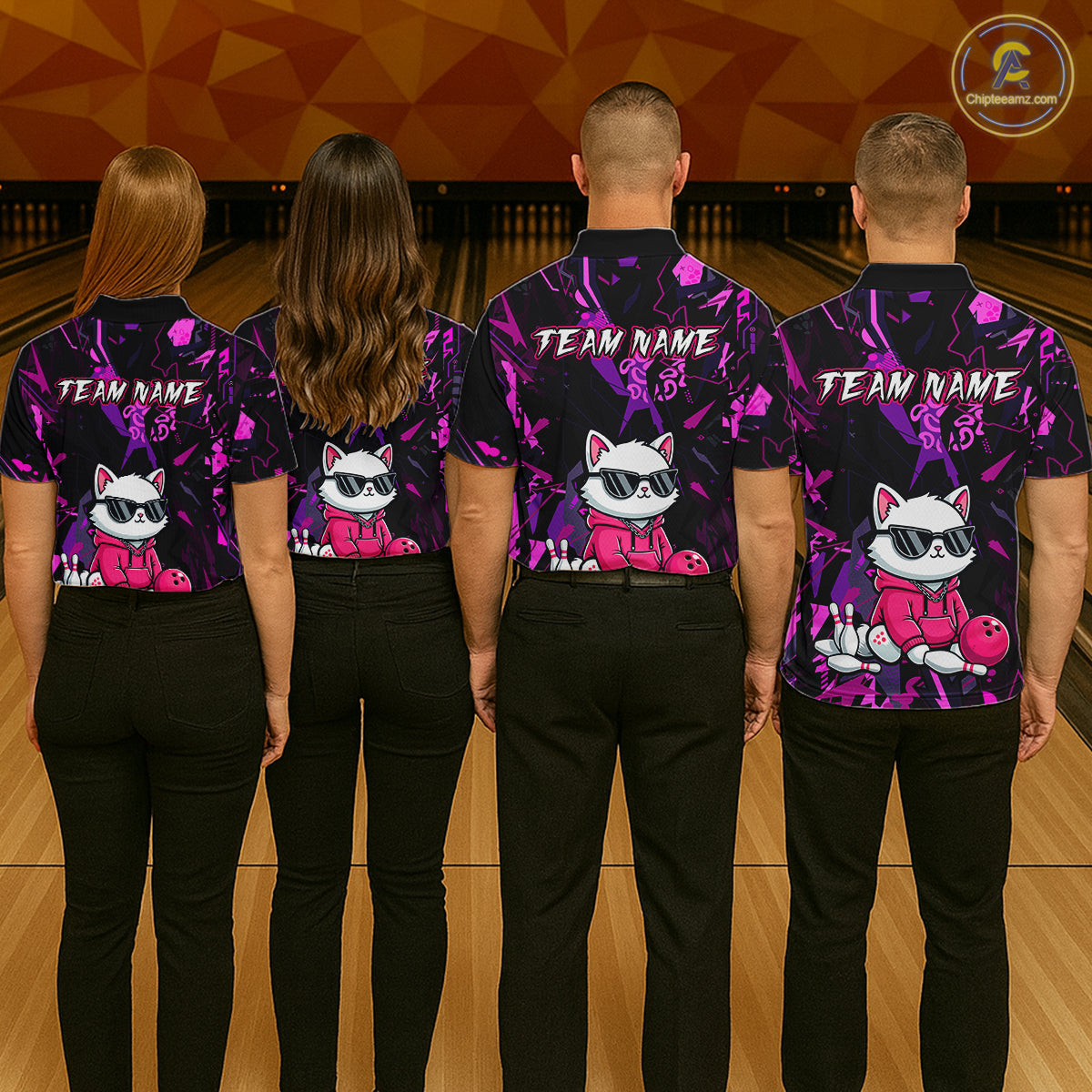 Custom Funny Cat Bowling Bowling Jersey for Men Bowling Team Shirts Polo & 1/4 Zip HNT194