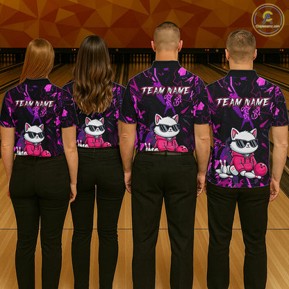 Custom Funny Cat Bowling Bowling Jersey for Women Bowling Team Shirts Polo & 1/4 Zip HNT194