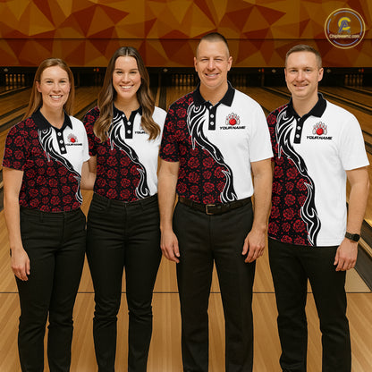 Custom Red Rose Flowers Bowling Jersey for Women Polo & 1/4 Zip Bowling Team Shirts HNT212