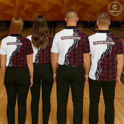 Custom Red Rose Flowers Bowling Jersey for Women Polo & 1/4 Zip Bowling Team Shirts HNT212