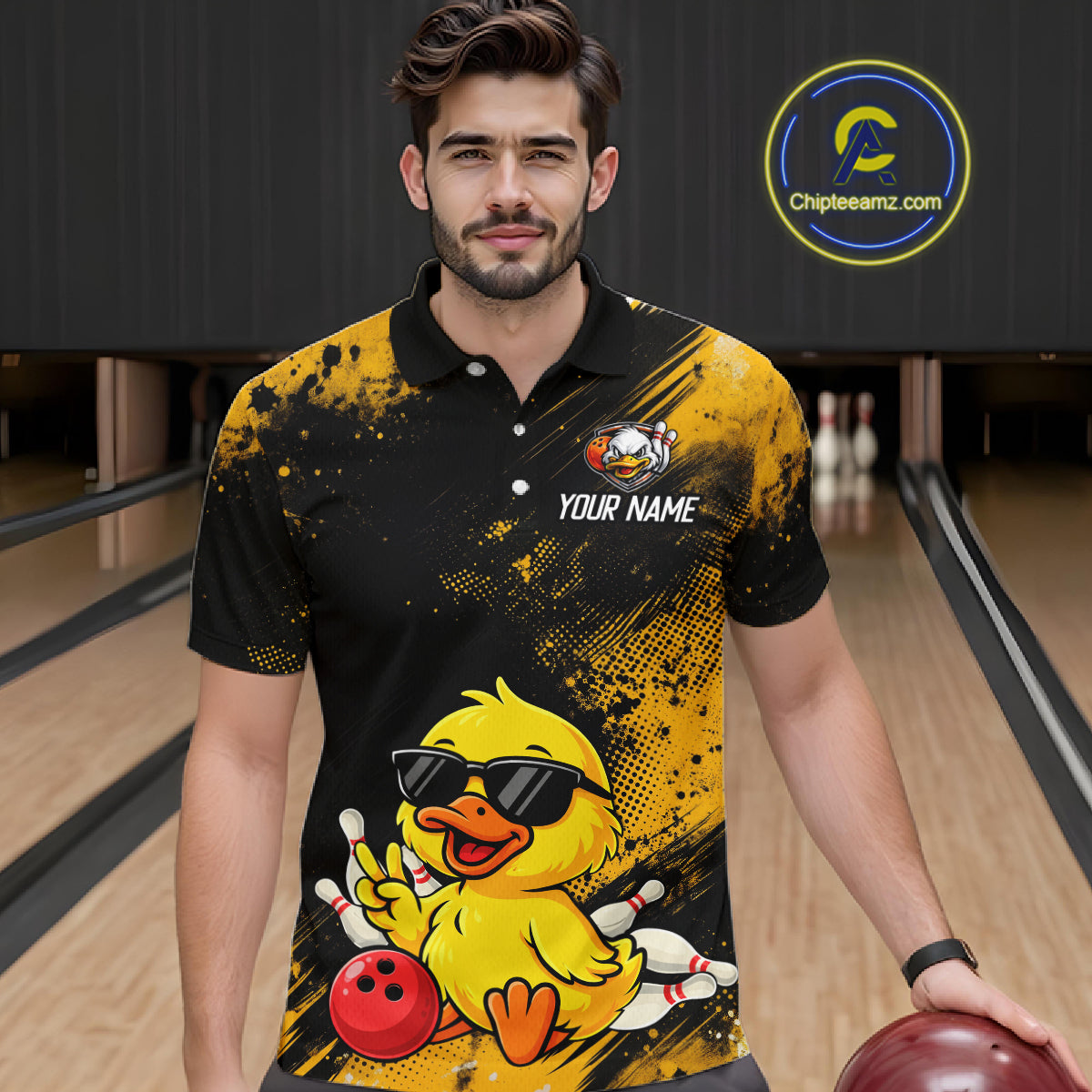 Funny Yellow Duck Custom Bowling Team for Bowler Bowling Jerseys for Men Bowling League HNT564